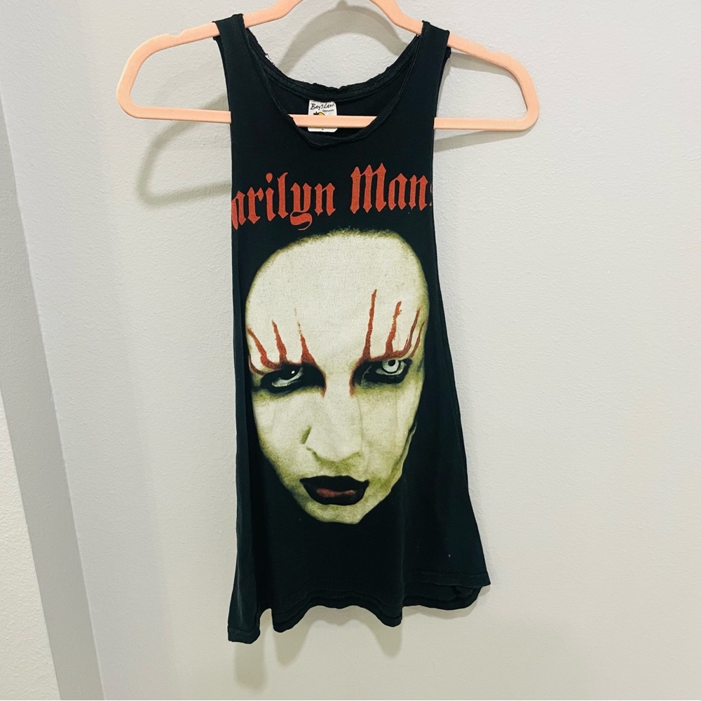 Marilyn Manson Vntg Bay Island Sportswear Black Super Cut Tank Top Womens Size M